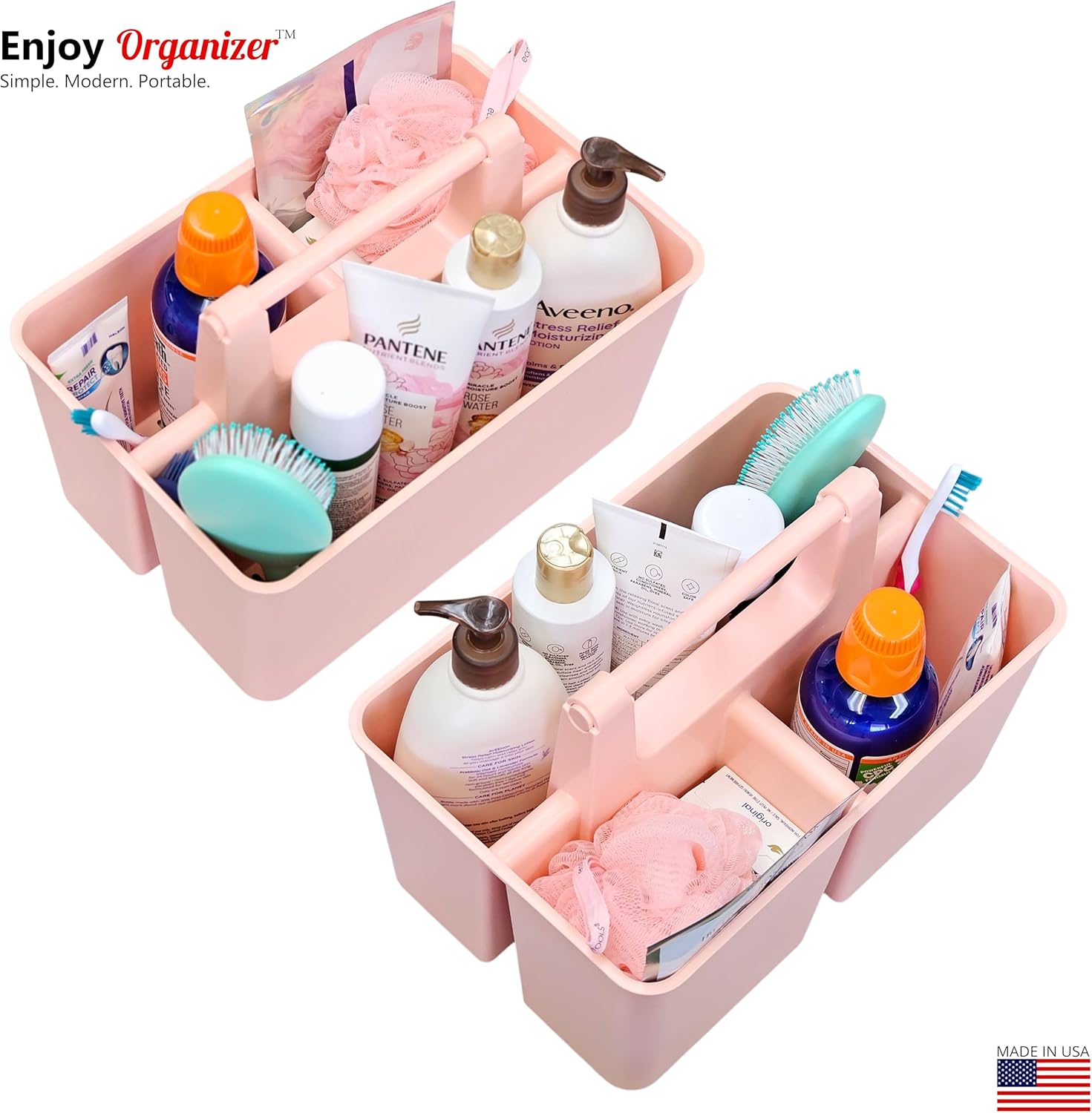 Enjoy Organizer Portable Plastic Shower Caddy 3 Compartments 4 Pack