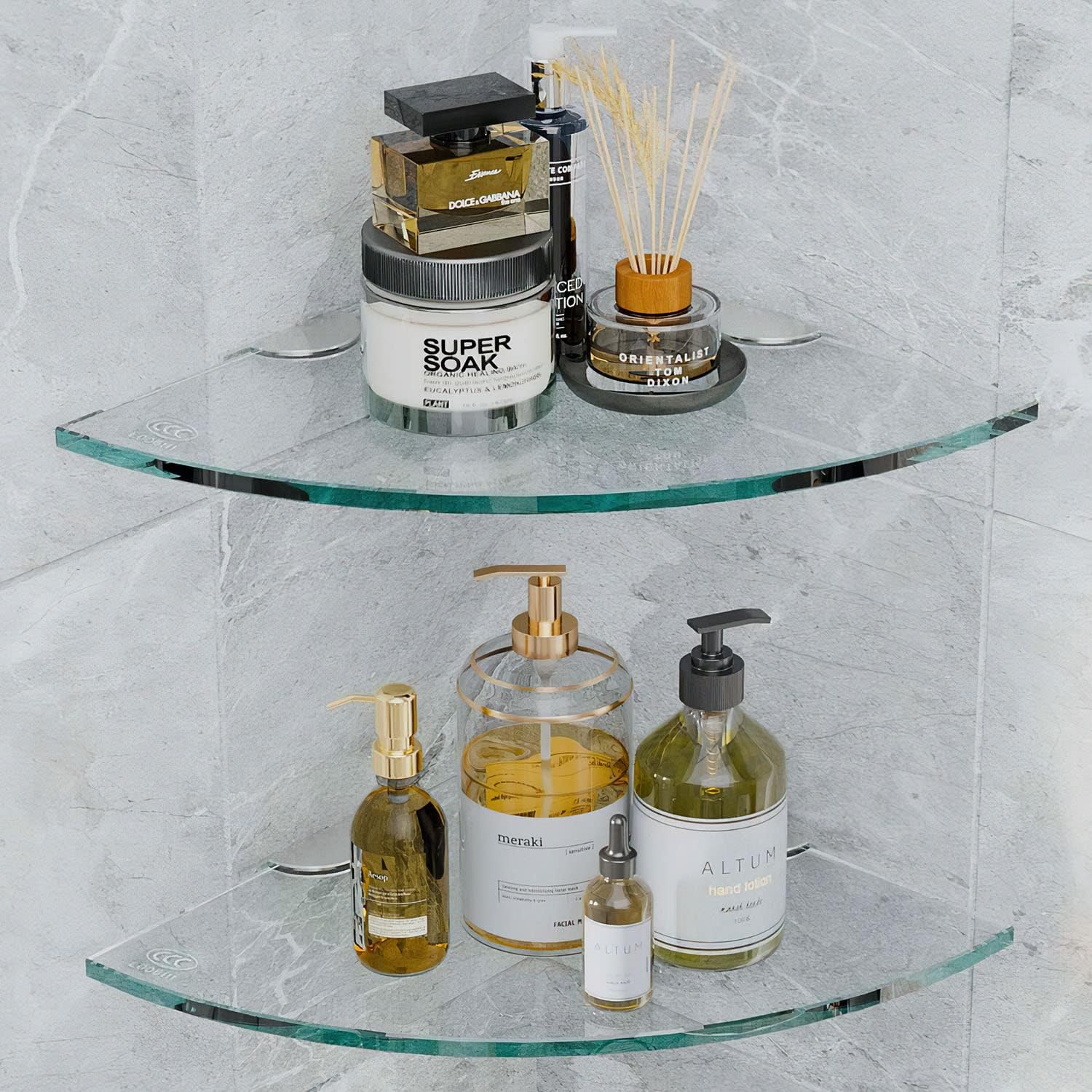 Elegant Bathroom Corner Glass Shelf Set Space-Saving Durable