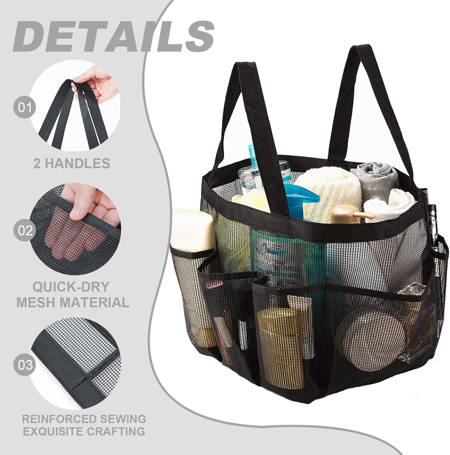 Iewroyt Portable 71x55x79 Inch Shower Basket with 7 Outer Pockets