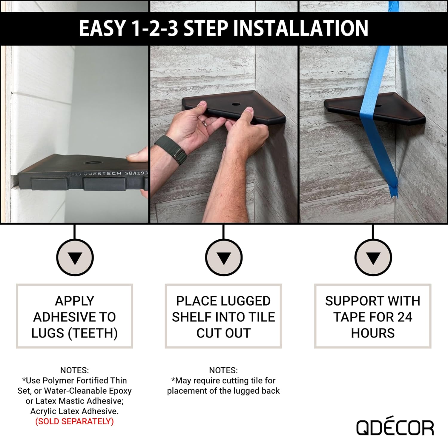 Questech 10 Incher Corner Shower Shelf Lugged