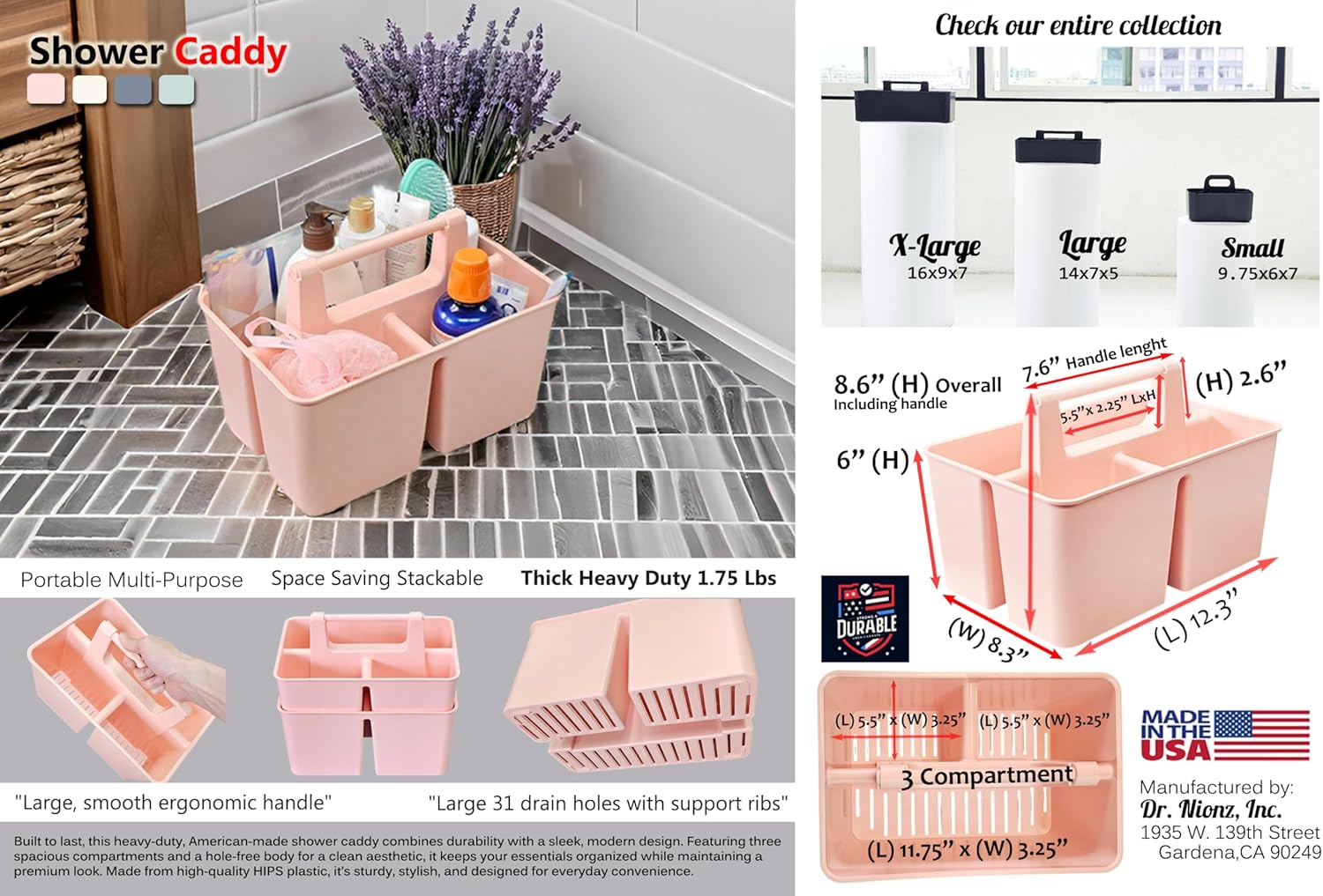 12-Pack Ivory shower caddy organizer with handle compact portable