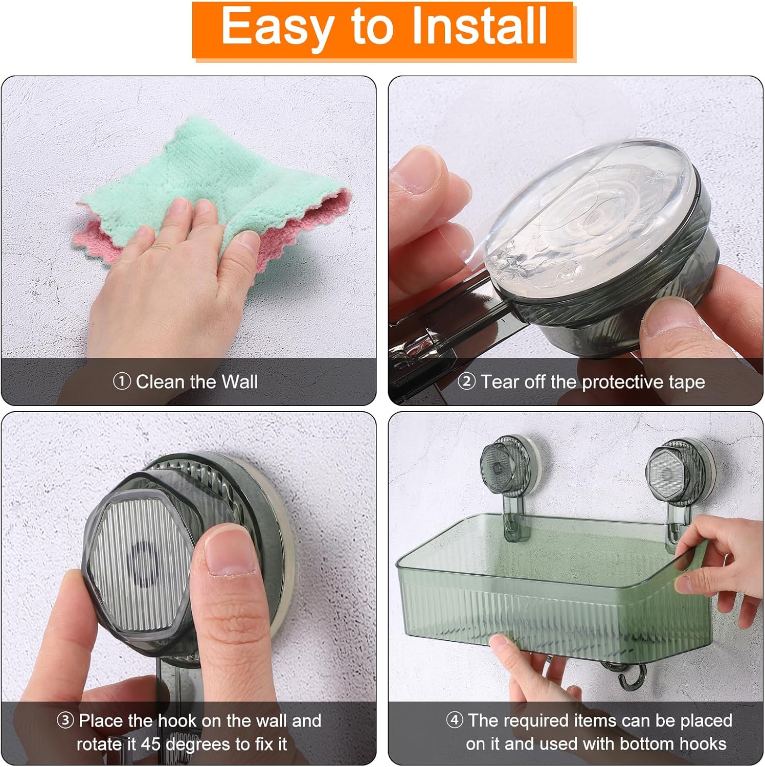 Uxcell 1Set Suction Cup Shower Caddy with Hooks Green