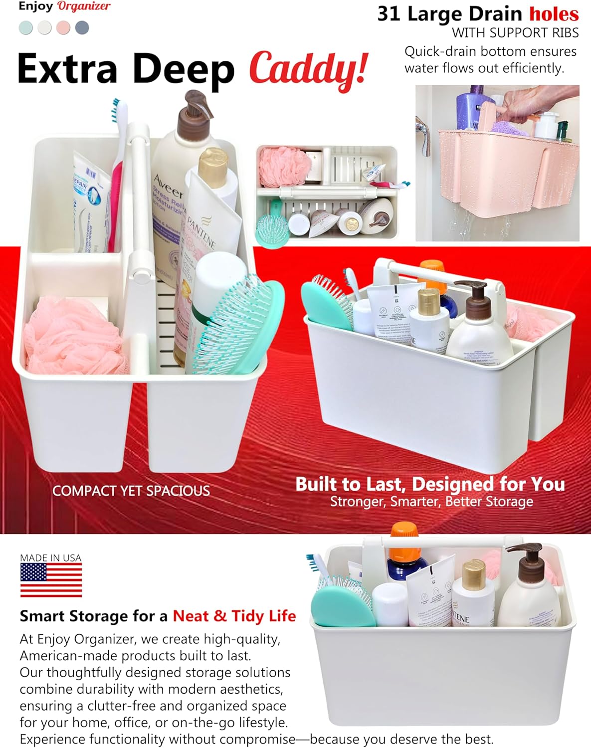 12-Pack Ivory shower caddy organizer with handle compact portable