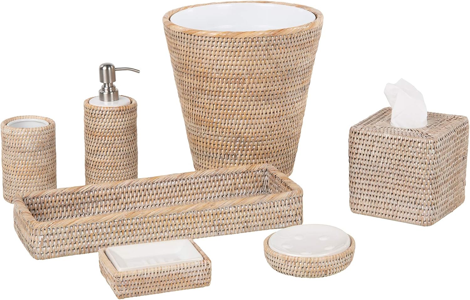 Natural Rattan Bath Holder Ceramic Dish 10 Oz